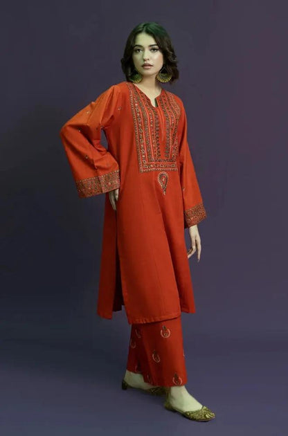 Urge - 3PC Unstitched Khaddar Embroidered Shirt with Khaddar Embroidered Trouser - RF1231 Royal Pret
