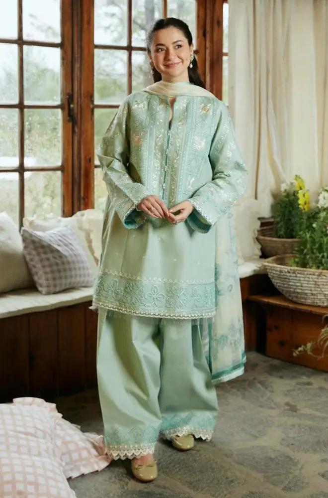 Zara Shah Jahan - 3PC Unstiched Lawn Embroidered Shirt with Printed Slub Net Dupatta - RF1098 royalpret