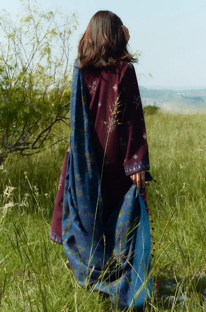 Zara Shah Jahan - 3PC Unstitched Dhanak Embroidered Shirt with Printed Pashmina Shawl and Trouser - RF1254 Royal Pret