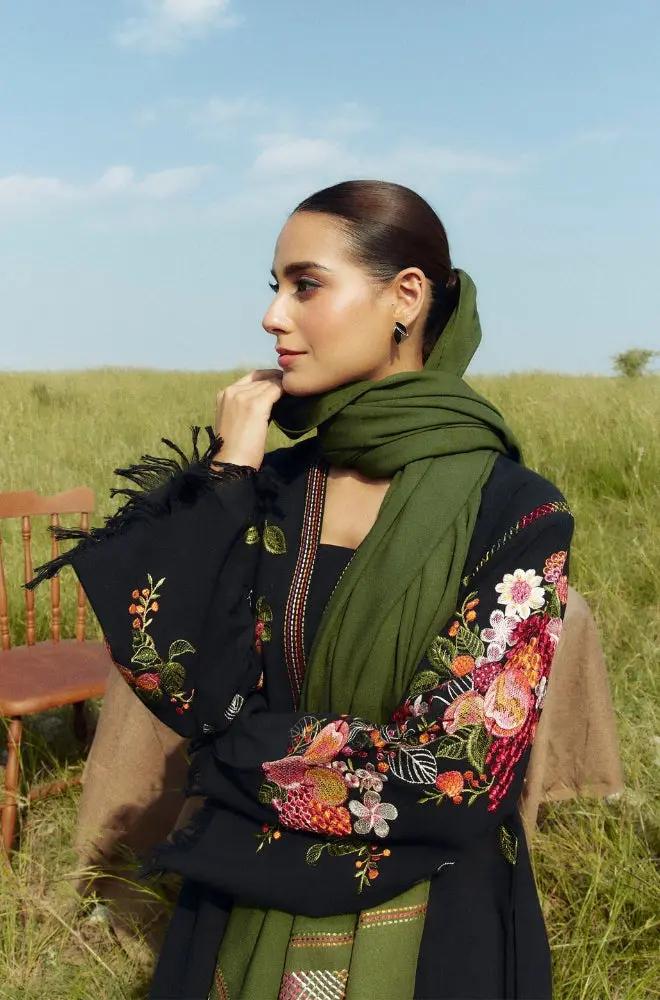 Zara Shah Jahan - 3PC Unstitched Dhanak Embroidered Shirt with Printed Pashmina Shawl and Trouser - RF1255 Royal Pret