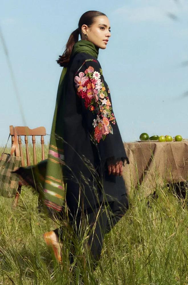 Zara Shah Jahan - 3PC Unstitched Dhanak Embroidered Shirt with Printed Pashmina Shawl and Trouser - RF1255 Royal Pret