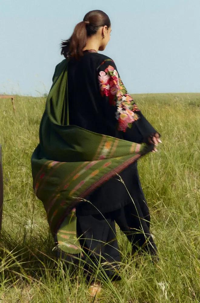 Zara Shah Jahan - 3PC Unstitched Dhanak Embroidered Shirt with Printed Pashmina Shawl and Trouser - RF1255 Royal Pret