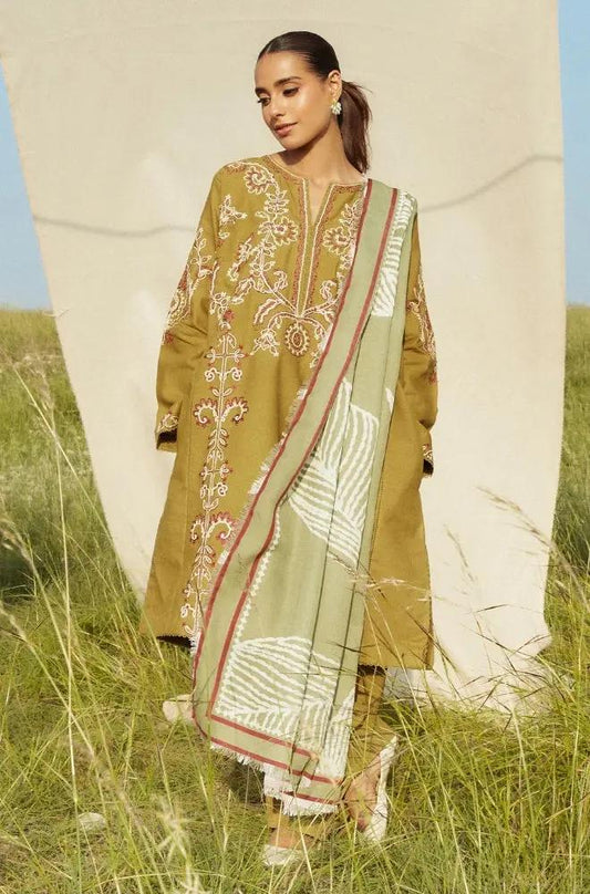 Zara Shah Jahan - 3PC Unstitched Dhanak Embroidered Shirt with Printed Pashmina Shawl and Trouser - RF1256 Royal Pret