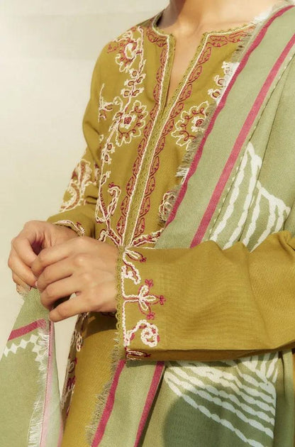 Zara Shah Jahan - 3PC Unstitched Dhanak Embroidered Shirt with Printed Pashmina Shawl and Trouser - RF1256 Royal Pret