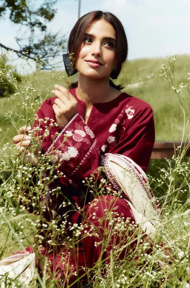 Zara Shah Jahan - 3PC Unstitched Dhanak Embroidered Shirt with Printed Pashmina Shawl and Trouser - RF1257 Royal Pret