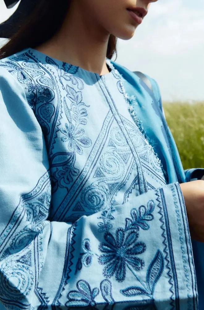 Zara Shah Jahan - 3PC Unstitched Dhanak Embroidered Shirt with Printed Pashmina Shawl and Trouser - RF1259 Royal Pret