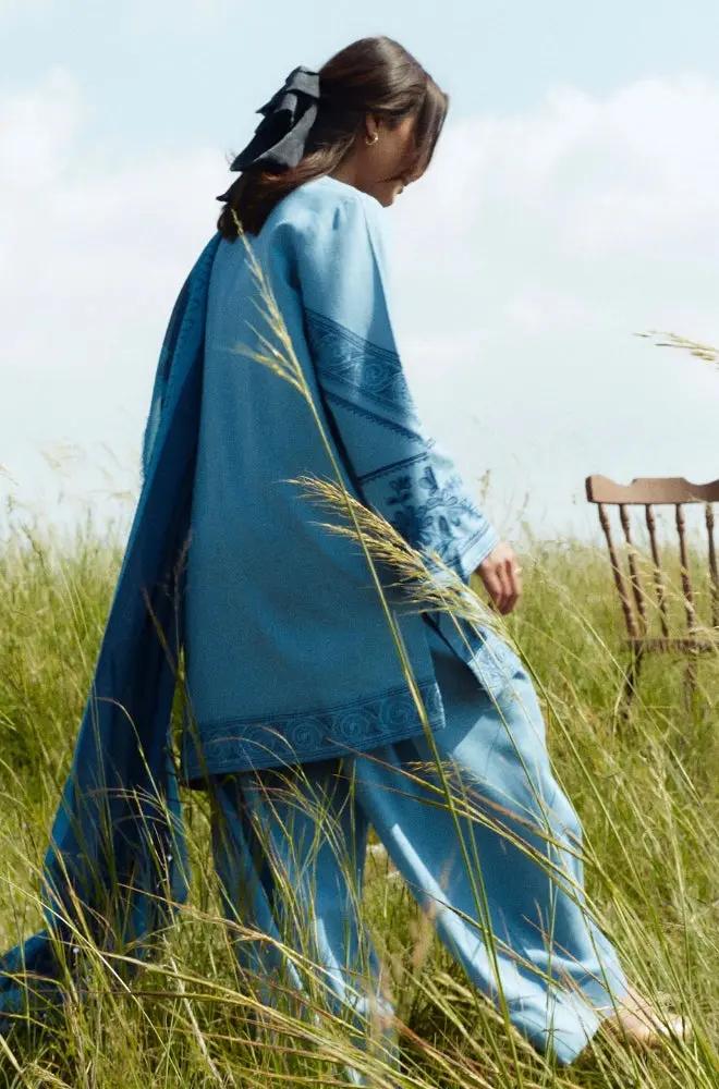 Zara Shah Jahan - 3PC Unstitched Dhanak Embroidered Shirt with Printed Pashmina Shawl and Trouser - RF1259 Royal Pret