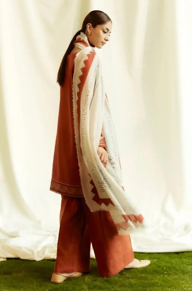 Zara Shah Jahan - 3PC Unstitched Dhanak Embroidered Shirt with Printed Pashmina Shawl and Trouser - RF1261 Royal Pret