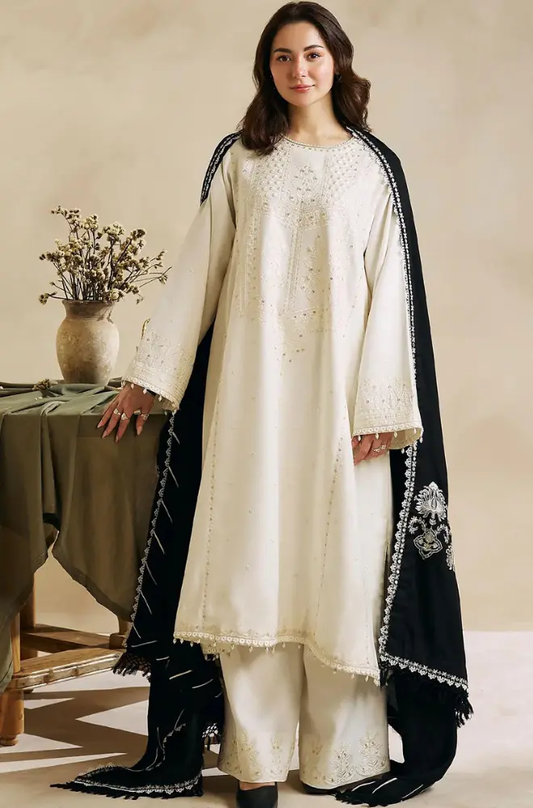 Zara Shah Jahan - 3PC Unstitched Dhanak Sequence Embroidered Shirt with Sequence Embroidered Dupatta and Trousers - RF1138 royalpret