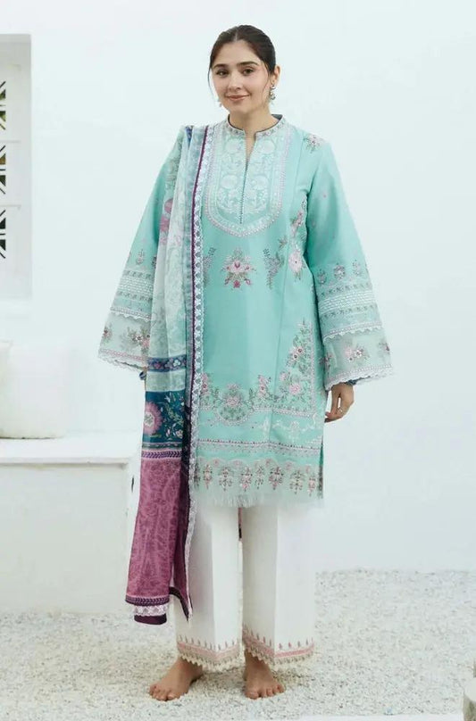Zara Shah Jahan - 3PC Unstitched Lawn Embroidered Shirt with Digital Printed Chiffon Dupatta and Embroidered Trousers - RF1081 royalpret