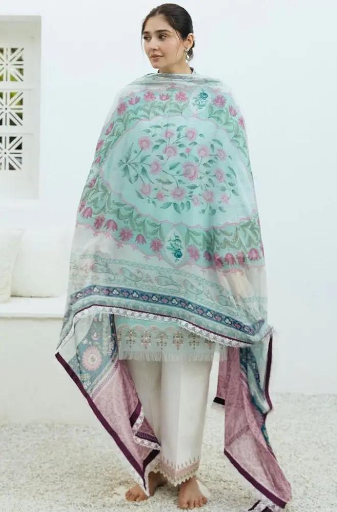 Zara Shah Jahan - 3PC Unstitched Lawn Embroidered Shirt with Digital Printed Chiffon Dupatta and Embroidered Trousers - RF1081 royalpret