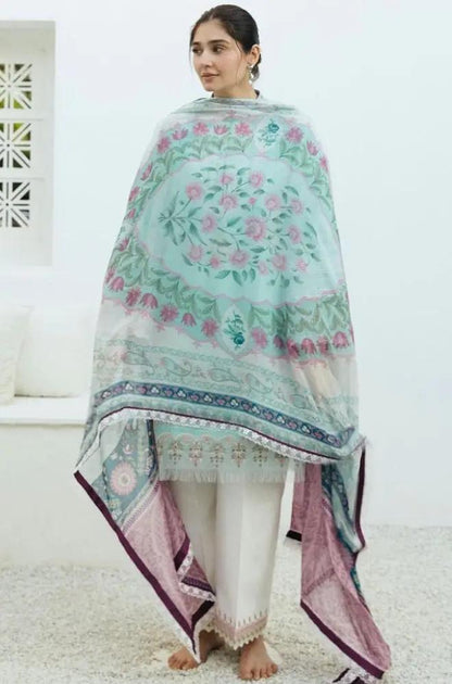 Zara Shah Jahan - 3PC Unstitched Lawn Embroidered Shirt with Digital Printed Chiffon Dupatta and Embroidered Trousers - RF1081 royalpret