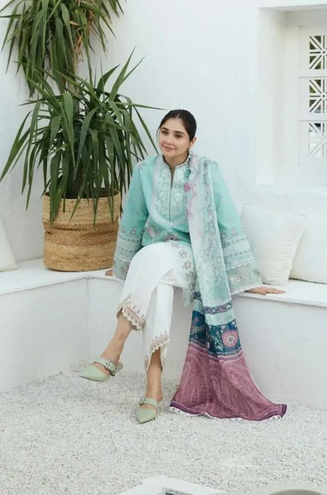 Zara Shah Jahan - 3PC Unstitched Lawn Embroidered Shirt with Digital Printed Chiffon Dupatta and Embroidered Trousers - RF1081 royalpret