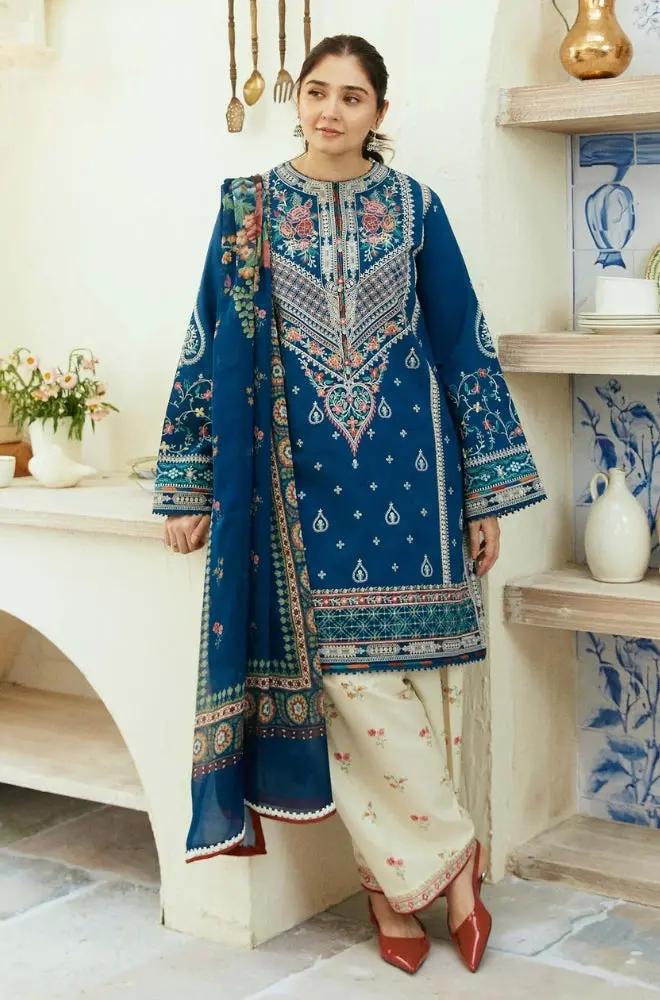Zara Shah Jahan - 3PC Unstitched Lawn Embroidered Shirt with Digital Printed Khadi Net Dupatta and Embroidered Trousers - RF1085 royalpret