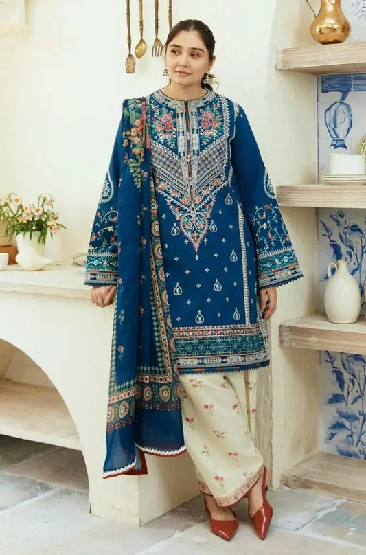Zara Shah Jahan - 3PC Unstitched Lawn Embroidered Shirt with Digital Printed Khadi Net Dupatta and Embroidered Trousers - RF1085 royalpret