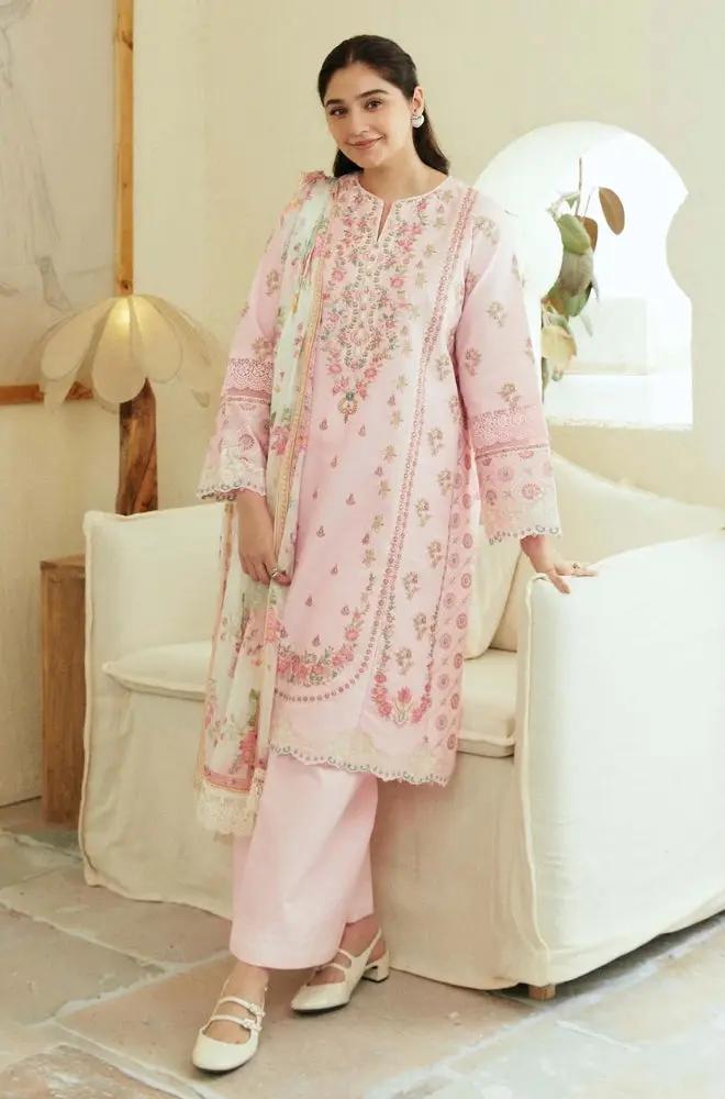 Zara Shah Jahan - 3PC Unstitched Lawn Embroidered Shirt with Digital Printed Silk Dupatta - RF1076 royalpret