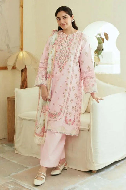 Zara Shah Jahan - 3PC Unstitched Lawn Embroidered Shirt with Digital Printed Silk Dupatta - RF1076 royalpret