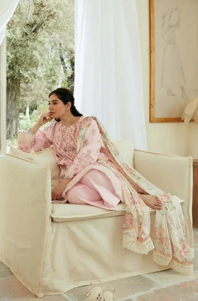 Zara Shah Jahan - 3PC Unstitched Lawn Embroidered Shirt with Digital Printed Silk Dupatta - RF1076 royalpret
