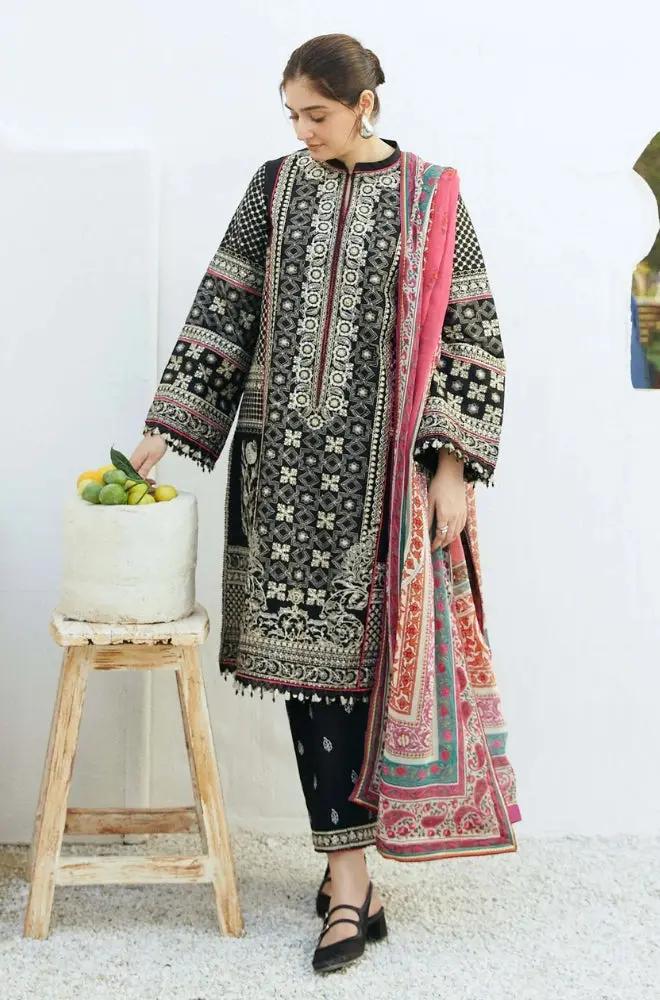 Zara Shah Jahan - 3PC Unstitched Lawn Embroidered Shirt with Digital Printed Silk Dupatta and Embroidered Trousers - RF1078 royalpret