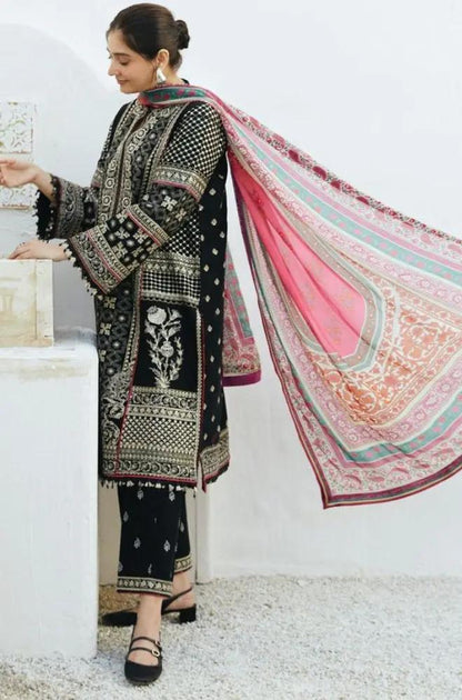 Zara Shah Jahan - 3PC Unstitched Lawn Embroidered Shirt with Digital Printed Silk Dupatta and Embroidered Trousers - RF1078 royalpret
