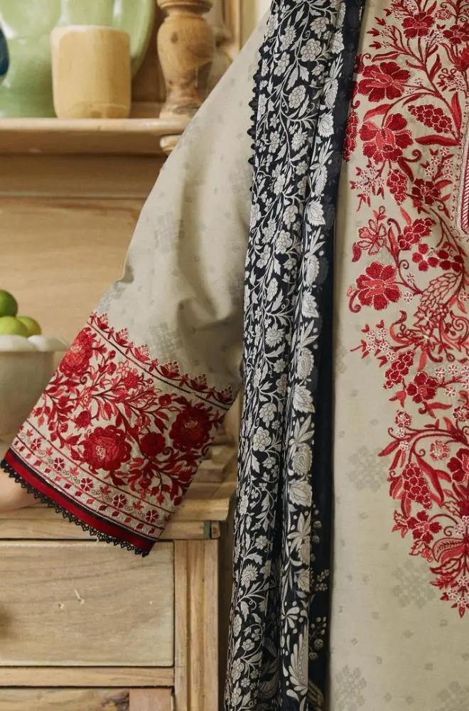 Zara Shah Jahan - 3PC Unstitched Lawn Embroidered Shirt with Digital Printed Silk Dupatta and Embroidered Trousers - RF1082 royalpret