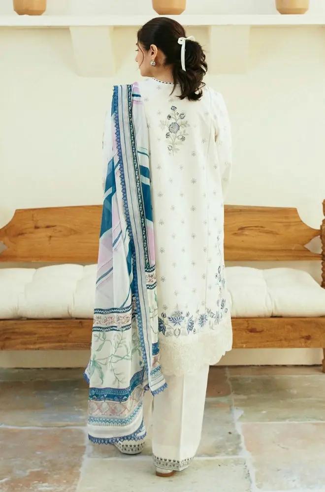 Zara Shah Jahan - 3PC Unstitched Lawn Embroidered Shirt with Digital Printed Silk Dupatta and Embroidered Trousers - RF1086 royalpret