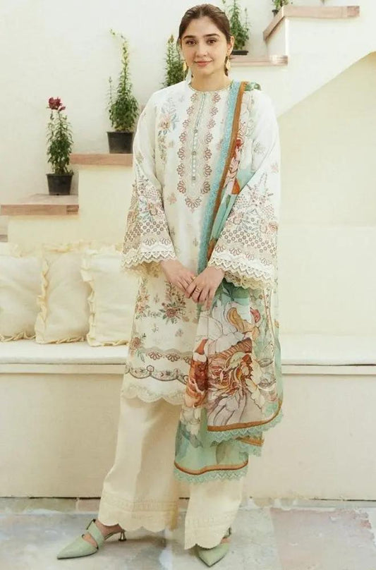 Zara Shah Jahan - 3PC Unstitched Lawn Embroidered Shirt with Digital Printed Silk Dupatta and Embroidery Trousers - RF1079 royalpret