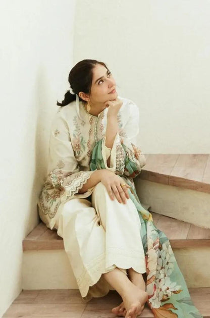 Zara Shah Jahan - 3PC Unstitched Lawn Embroidered Shirt with Digital Printed Silk Dupatta and Embroidery Trousers - RF1079 royalpret