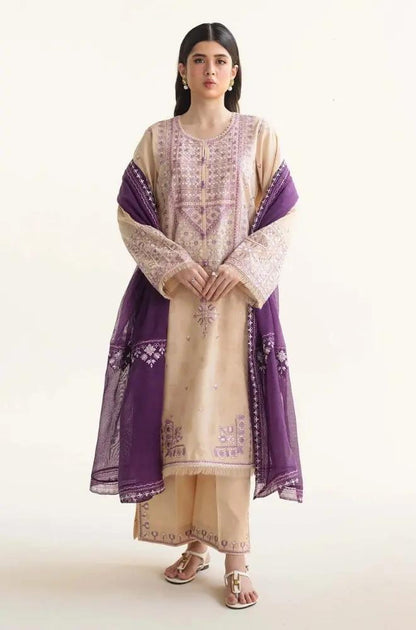 Zara Shah Jahan - 3PC unstiched Lawn Embroidered Shirt With Printed Slub net Dupata and Plan Trouser - RF1100 royalpret