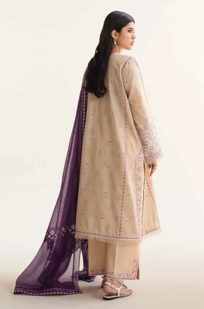 Zara Shah Jahan - 3PC unstiched Lawn Embroidered Shirt With Printed Slub net Dupata and Plan Trouser - RF1100 royalpret