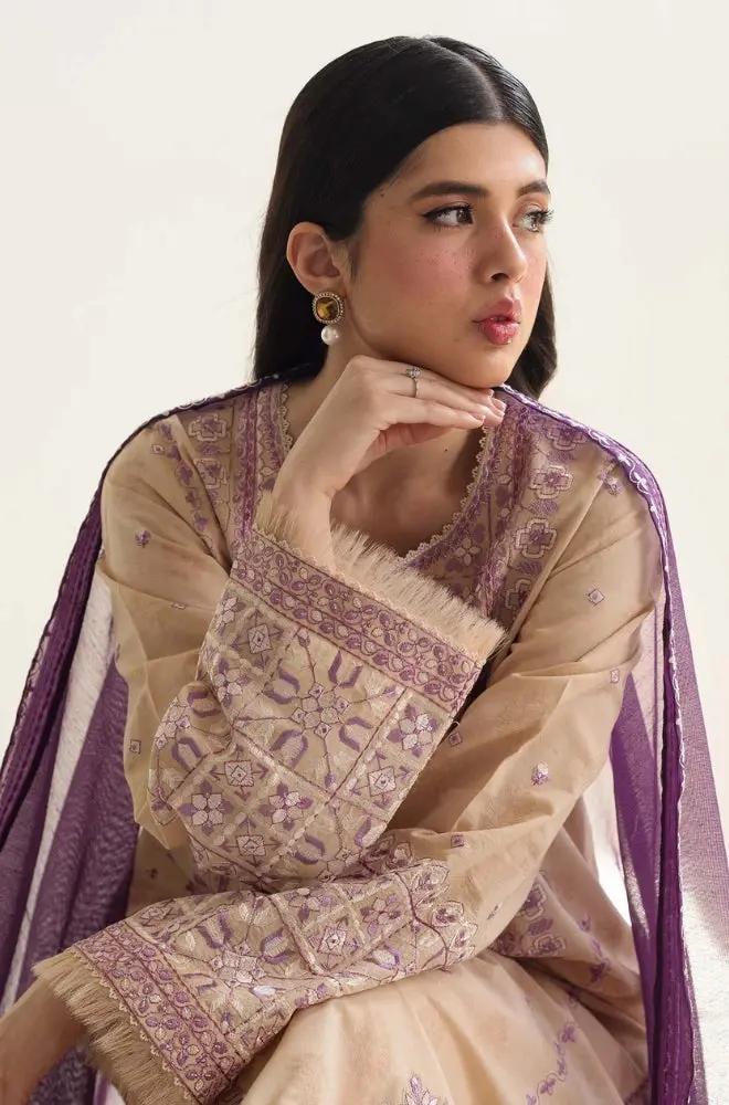 Zara Shah Jahan - 3PC unstiched Lawn Embroidered Shirt With Printed Slub net Dupata and Plan Trouser - RF1100 royalpret