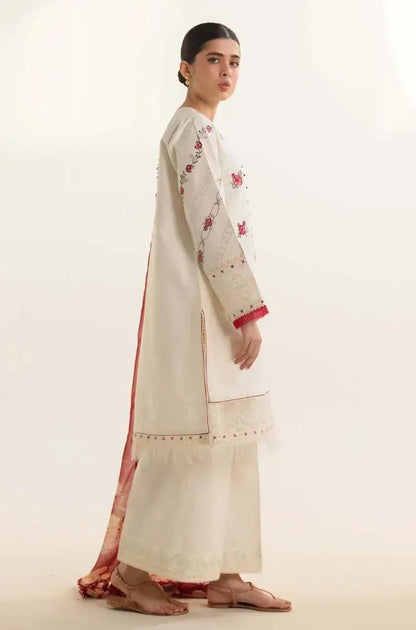 Zara Shah Jahan - 3PC unstiched Lawn Embroidered Shirt With Printed Slub net Dupatta and Plan Trouser - RF1101 royalpret
