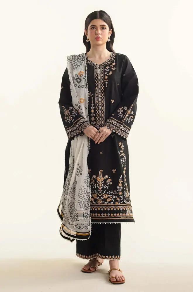 Zara Shah Jahan - 3PC unstiched Lawn Embroidered Shirt With Slub net Dupata and Plan Trouser - RF1099 royalpret
