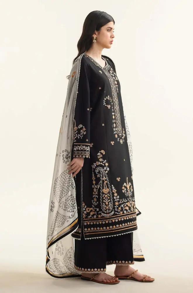 Zara Shah Jahan - 3PC unstiched Lawn Embroidered Shirt With Slub net Dupata and Plan Trouser - RF1099 royalpret