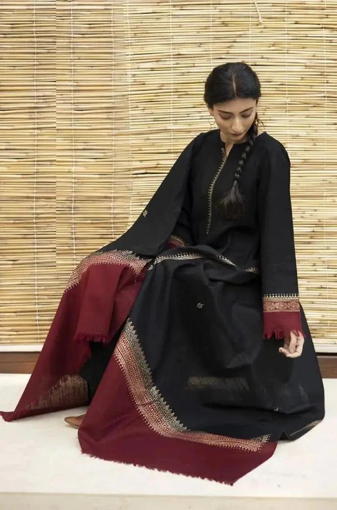 Zarpash - 3PC Unstitched Dhanak Neckline Embroidered Shirt with Printed Dupatta and Trouser - RF1220 Royal Pret